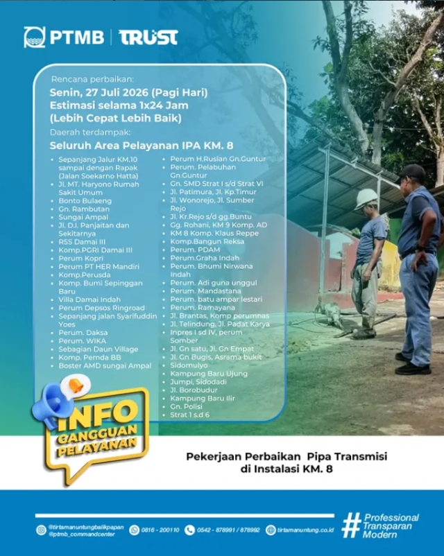 Pekerjaan Perbaikan Pipa Transmisi di Instalasi KM. 8