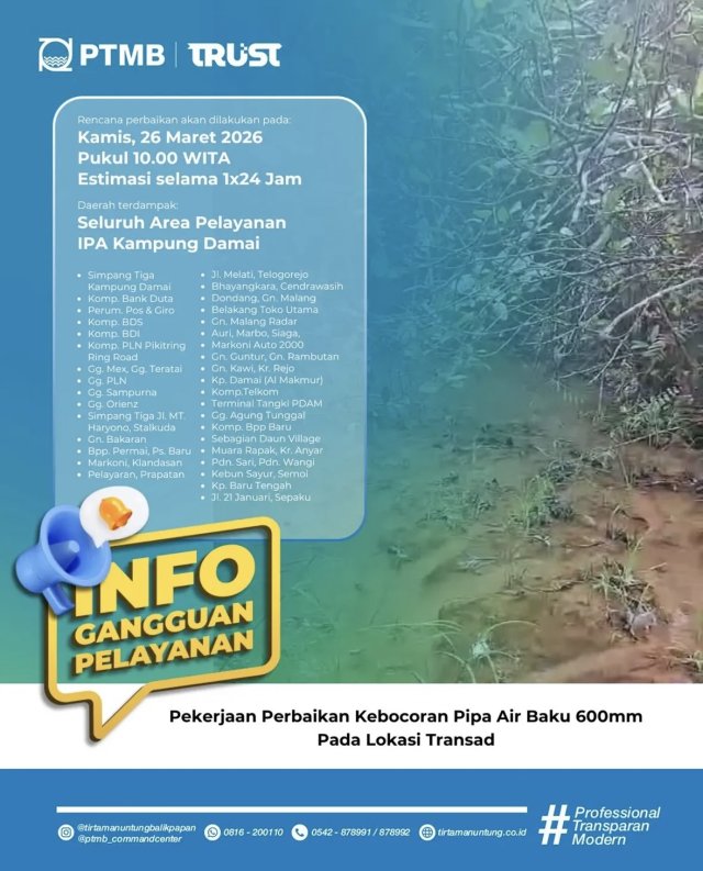 Perbaikan Pipa Air Baku 600mm di Trans AD