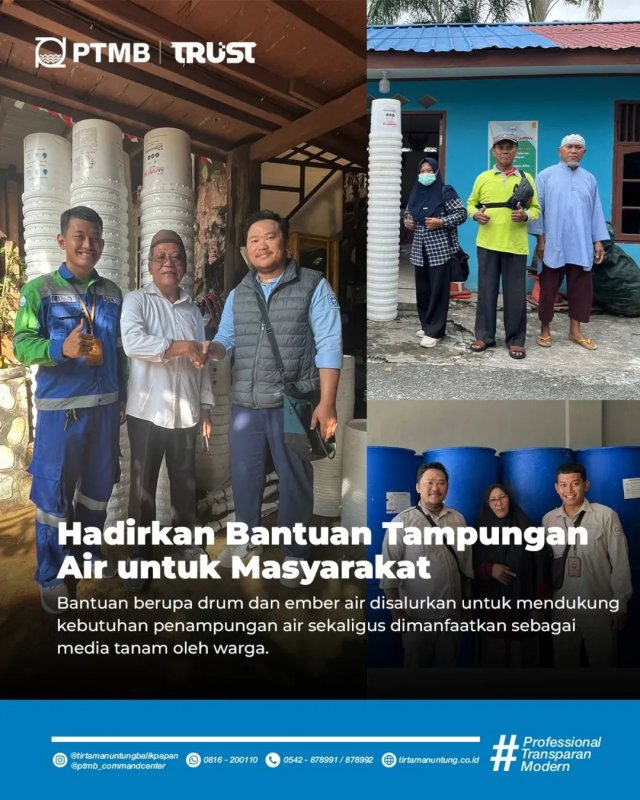PTMB Salurkan Bantuan Tampungan Air di Tiga Kelurahan