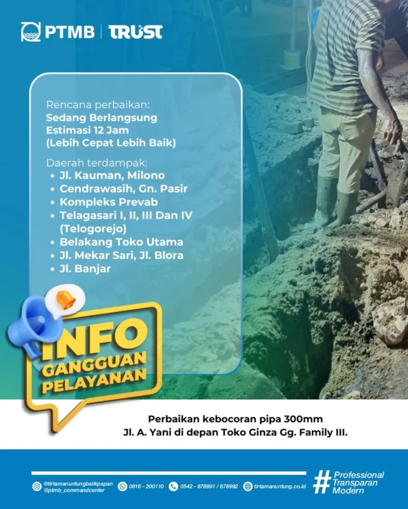 Rencana Perbaikan Pipa 250mm di Jl. Syarifudin Yoes Simpang 3 Pengadilan Agama