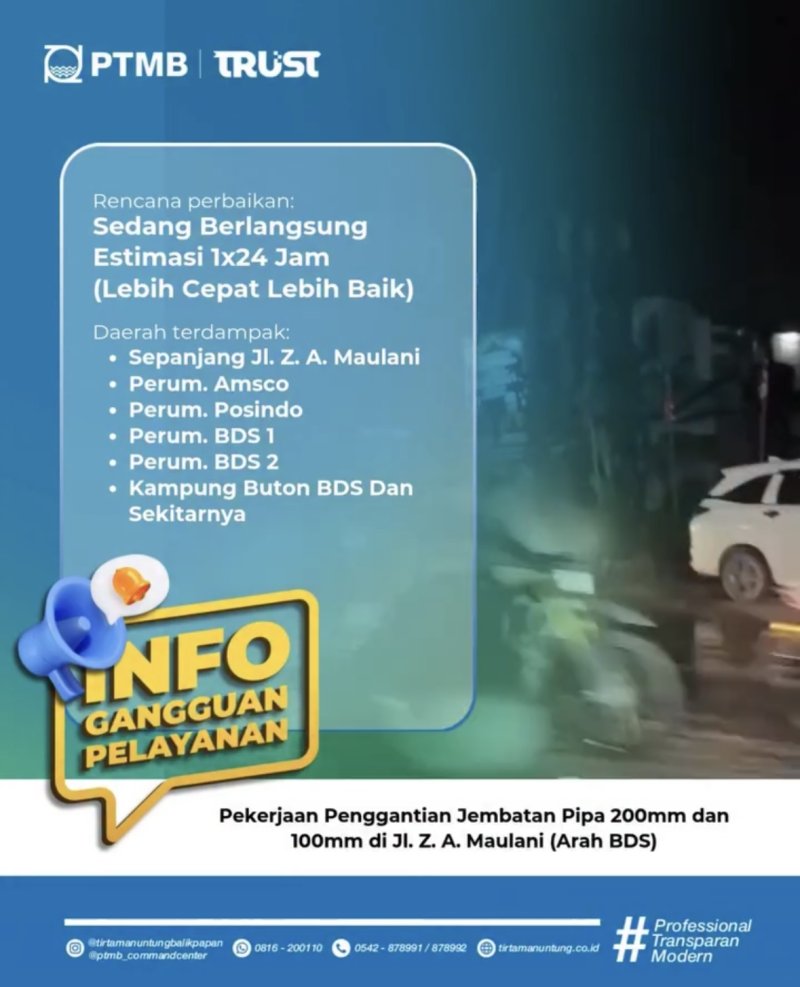 Perhatian! Ada Penggantian Pipa di Jl. Z. A. Maulani (Arah BDS)