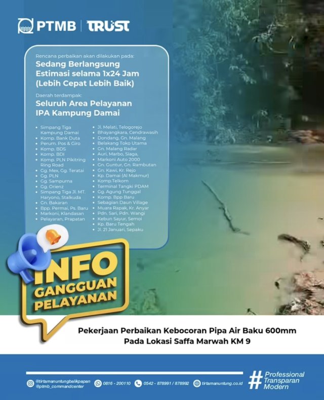 Perbaikan Pipa Air Baku 600mm di Saffa Marwah KM. 9