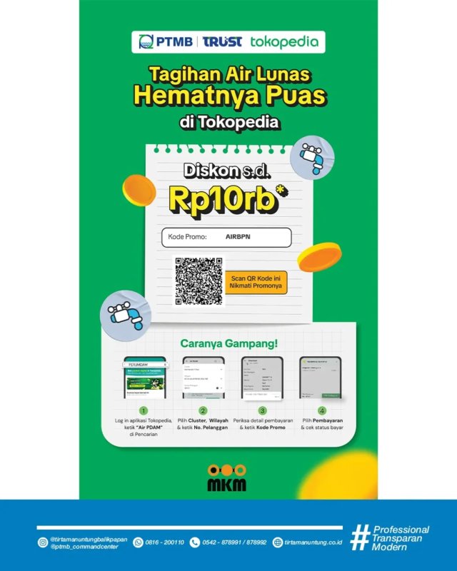 Bayar Tagihan Air PTMB Lewat Tokopedia.