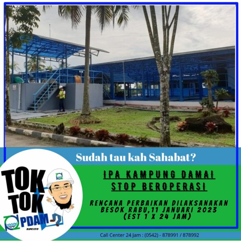 PTMB memutuskan untuk melanjutkan Kegiatan Perbaikan pada segmen kedua pada jalur IPA Kampung Damai, sehingga IPA Kampung Damai akan menghentikan sementara produksinya pada hari Rabu,11 Januari 2023.