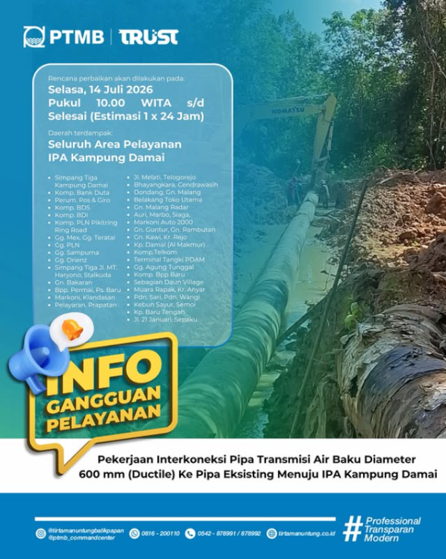 Rencana Pekerjaan Interkoneksi Pipa Transmisi Air Baku IPA Kampung Damai