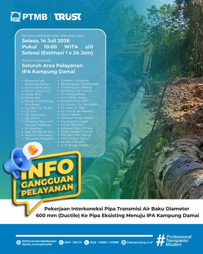 Rencana Pekerjaan Interkoneksi Pipa Transmisi Air Baku IPA Kampung Damai