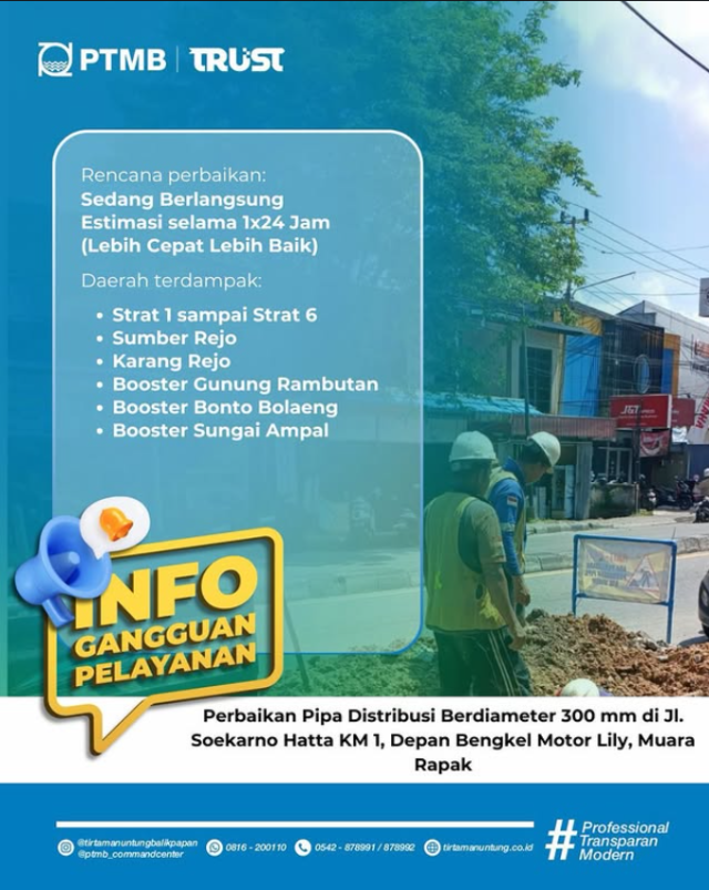 Rencana Perbaikan Pipa Distribusi di Jl. Soekarno Hatta KM 1